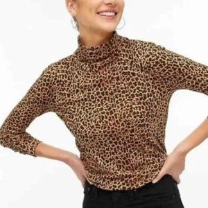 NWOT Tags - J. Crew  Leopard Animal Tissue Turtleneck Top Print Size XS